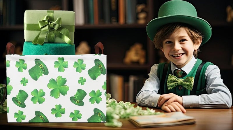 NTAOHAMPER Rectangular Four Leaf Clover Lucky Gift Basket,St. Patrick's Day Toys Storage Bin for Kids,Baby Room Decor(Clover) - Image 3